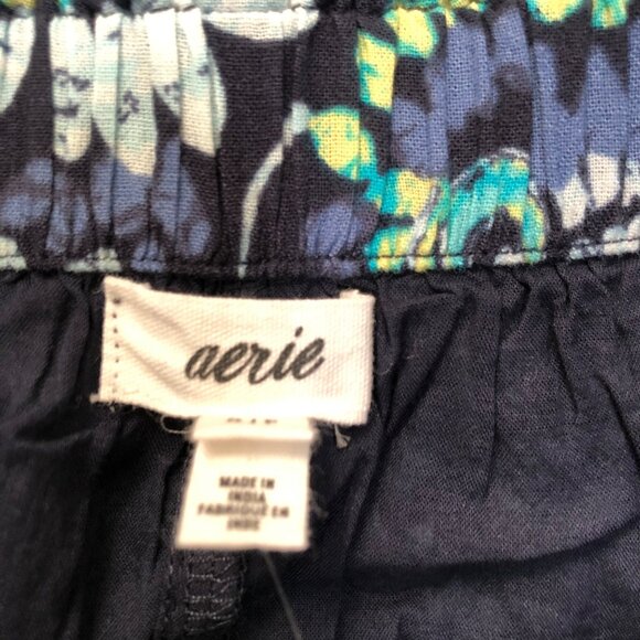 Aerie Floral Ruffled Shorts Size Small Lightweight Cotton Blend Blue‎ Green NWT - Picture 2 of 7